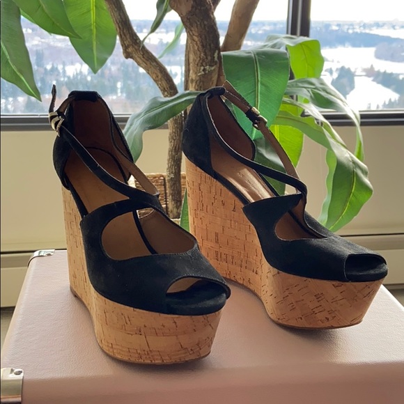 Black/tan high wedge heel - Picture 1 of 4